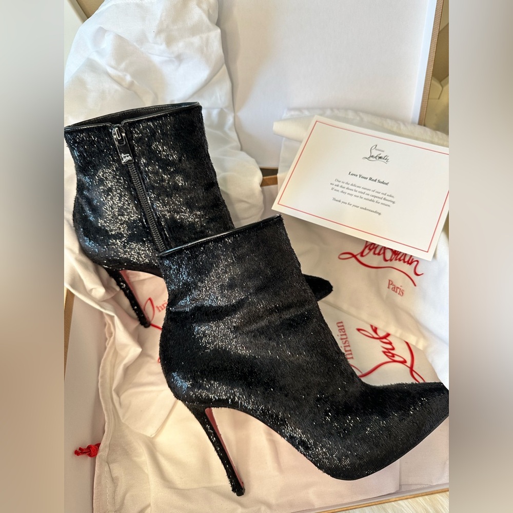 Christian Louboutin Kate Max Velvet Glitter Black Ankle Bootie